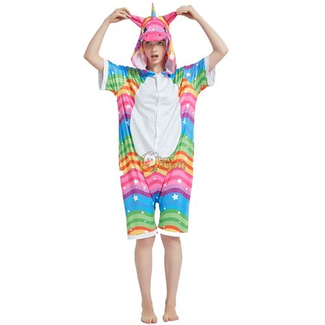 Rainbow Unicorn Onesie Pajamas For Adult Short Sleeve Summer