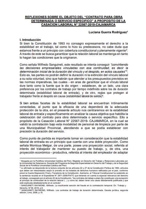 Reflexiones Sobre El Contrato Para Obra Determinada O Servicio