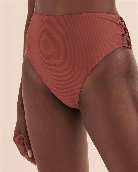 TROPIK Textured Side Tie High Waist Bikini Bottom Brown Bikini Village