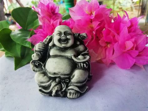 Small Laughing Buddha Stone Statue Zen Buddha Figure Happy Lord Buddha