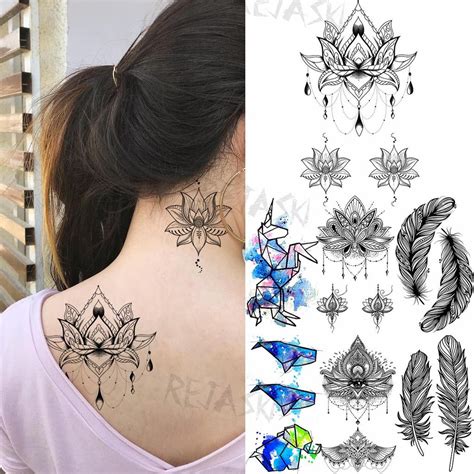 Schwarzes Mandala Anhänger Temporäre Tattoos für Frauen Erwachsene