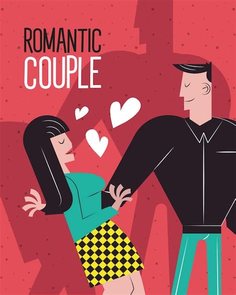 Premium Vector Romantic Couple Cartoons With Hearts Design Relationship Love And Romance Theme