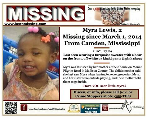 Lostnmissing Inc Amber Alert Myra Lewis 2 Madison County Mississippi