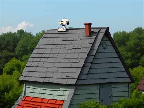 Ai image tool: Snoopy lies on his doghouse on the roof,