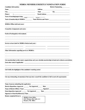 Fillable Online MSBOA MEMBER EMERITUS NOMINATION FORM Fax Email Print