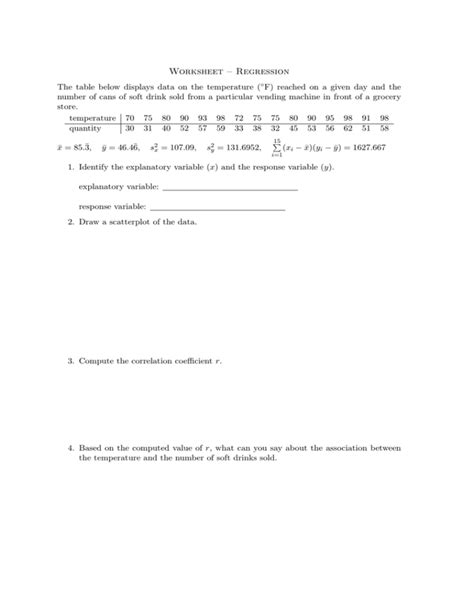 Worksheet Regression