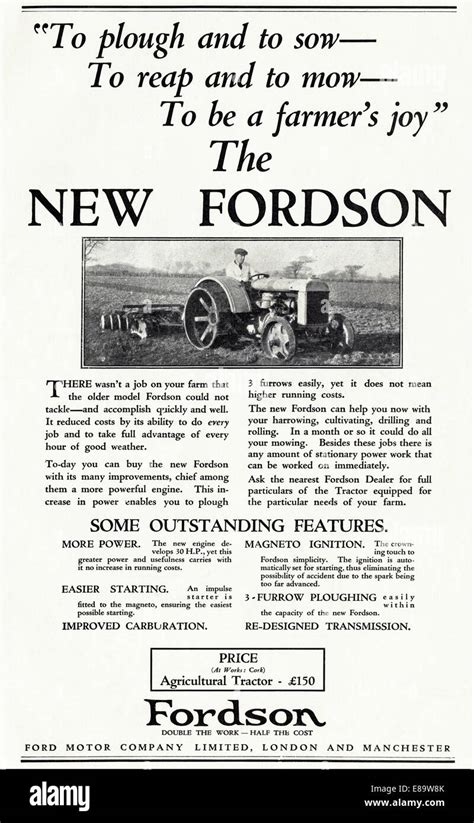 1920s advertisement for NEW FORDSON tractor by Ford Motor Company Limited in English magazine ...