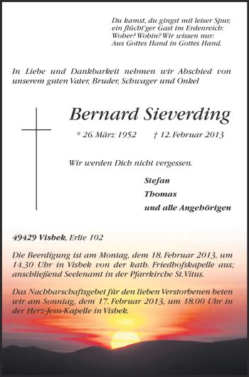 Traueranzeigen Von Bernard Sieverding Om Trauer De