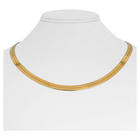 Karat Yellow Gold Solid Thin Herringbone Link Chain Necklace Italy