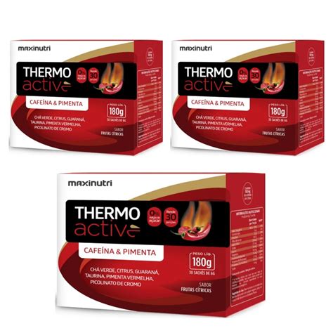 Kit 3 Thermo Active Cafeína Pimenta Saches 30x6g Maxinutri Submarino