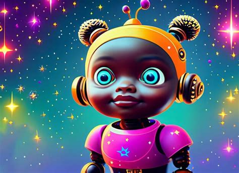 Bebé robot estrellas y polvo de estrellas ilustración universo de