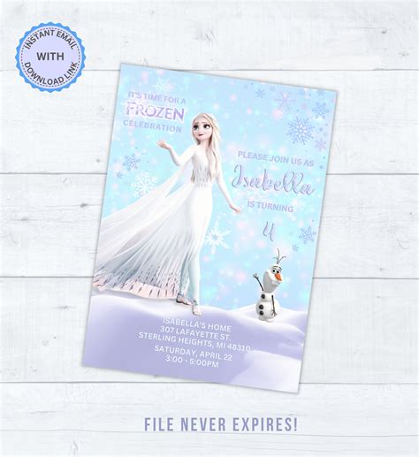 Editable Elsa And Olaf Frozen Birthday Invitation Blue Etsy