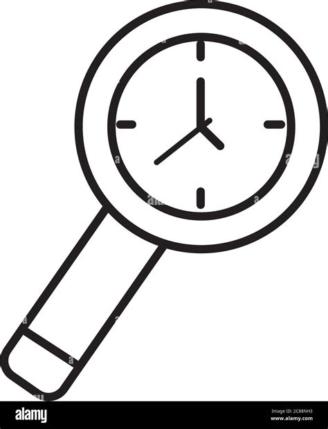 Magnifying Glass Clock Icon Over White Background Line Style Vector