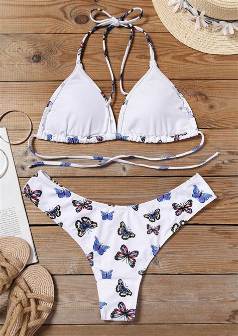 Butterfly Halter Bikini Set White Bellelily Hot Sex Picture