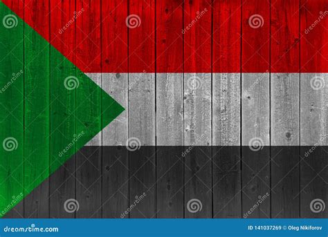 Sudan Flag Painted On Old Wood Plank Stock Image Image Of Official