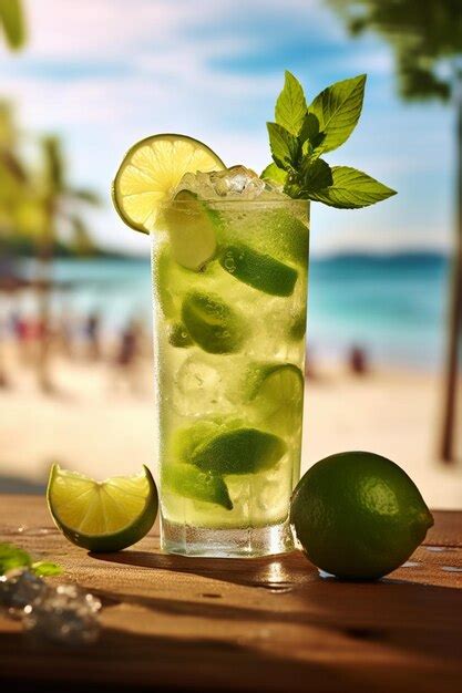 Premium Photo There Is A Glass Of Limeade With Lime Slices And Mint