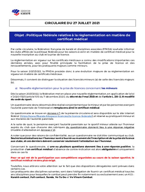 Remplissable En Ligne Sites Ffkarate Certificat Mdical Et Questionnaire