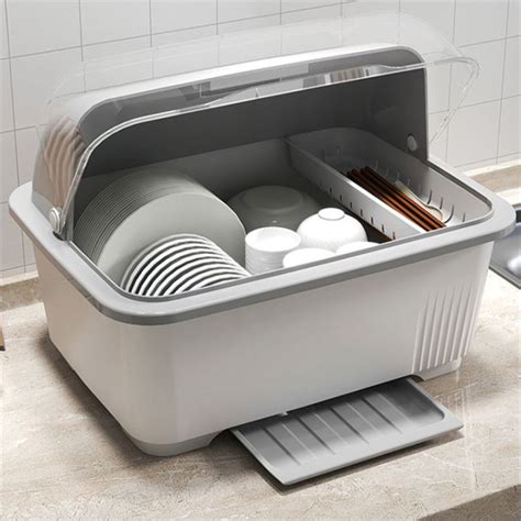 Dish Rack With Cover Kitchen Multi Functional Storage Container Box