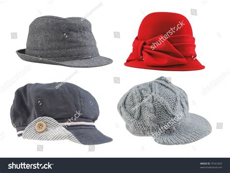 Collection Of Women Modern Hats And Caps With Clipping Path Stock Photo