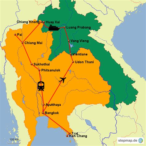 Stepmap Thailand Laos Reise Landkarte F R Asien