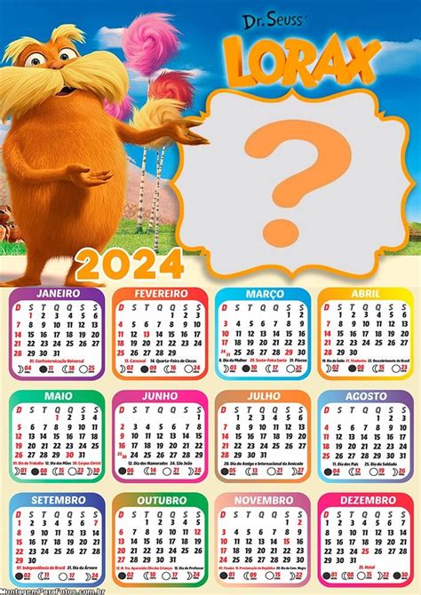 Calendário 2024 Lorax Foto Colagem Montagem Colagem De Foto