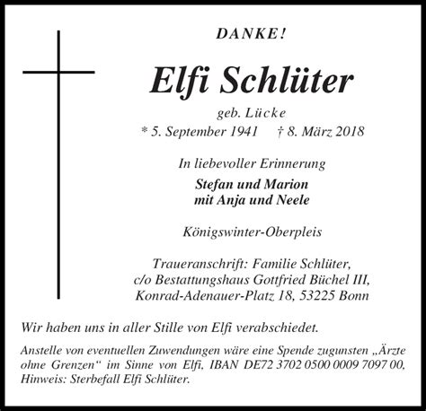 Traueranzeigen Von Elfi Schl Ter Trauer Gedenken