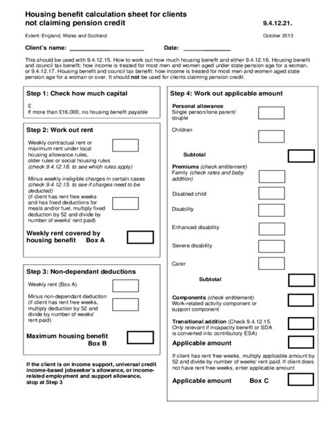 Fillable Online Housing benefit calculation sheet for clients not ...