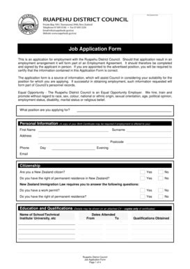 Fillable Online Ruapehudc Govt Job Application Form Ruapehu District