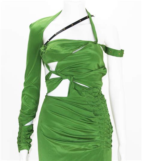 Tom Ford For Gucci 2003 Collection Silk Green Bondage Cut Out Dress Gown For Sale At 1stdibs