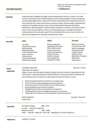 Free 5 Retail Assistant Cv Samples In Pdf Ms Word