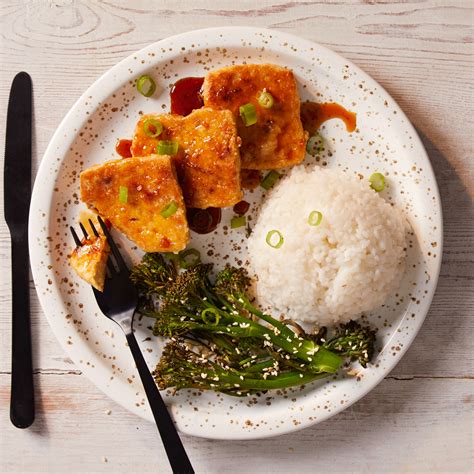 Crispy Teriyaki Tofu With Sticky Rice Sesame Broccoli Recipe Gousto