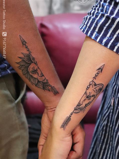 Lions Couple Tattoolinestar Tattoo Studiomumbai In 2021 Couple