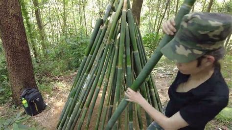 Days Bushcraft Shelter Camping Make Bamboo Roof Survival Skills Youtube