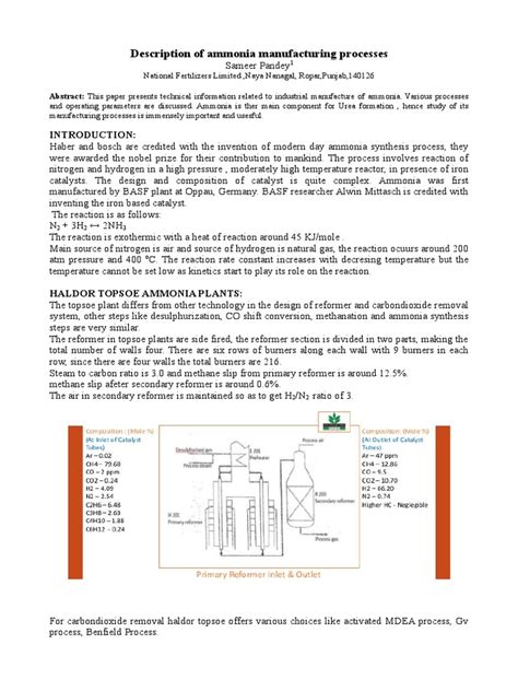 Description of Ammonia Manufacturing Processes | PDF | Ammonia ...