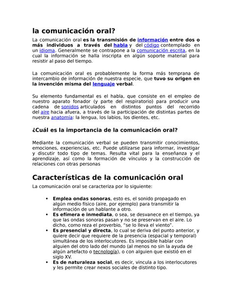 Fundamentos Espero Les Ayude No Es Nd La Comunicación Oral La Comunicación Oral Es La