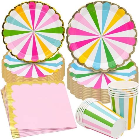 Pieces Kit Vaisselle Jetable Pastel Anniversaire Rainbow Vaisselle