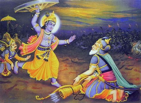 Krishna Lifts Chariot Wheel To Kill Bhishma Poster 12 5 X 17 In