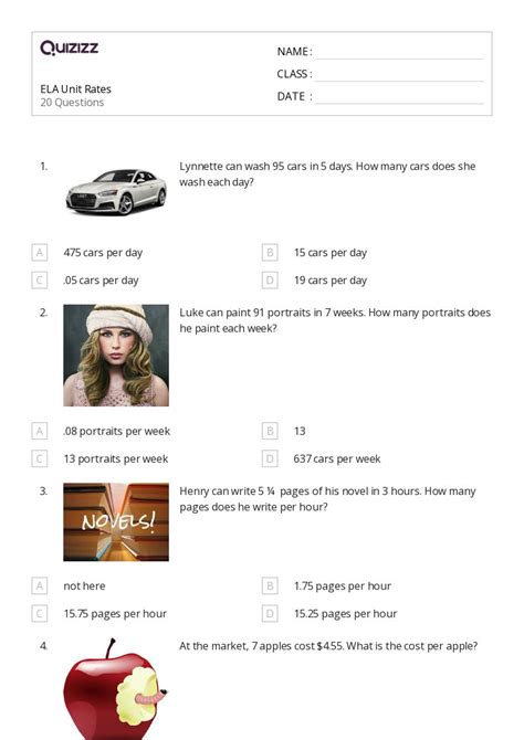 50 Unit Rates Worksheets For 7th Grade On Quizizz Free And Printable