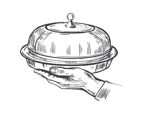 Waiter Serving Food Or Meal In Cafe Hand Holding Tray With Lid Hand