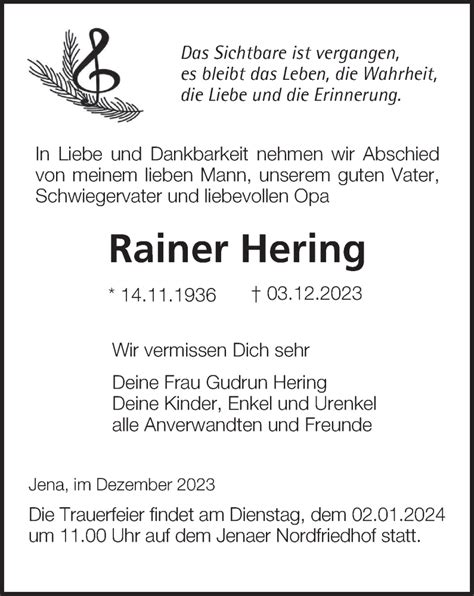 Traueranzeigen Von Rainer Hering Trauer In Thueringen De