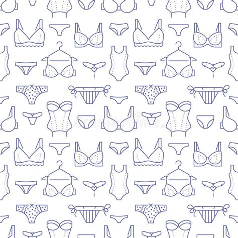 Lingerie Seamless Pattern With Flat Line Icons Of Bra Types Panties