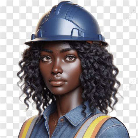 Uma Mulher Negra Usando Um Capacete Laranja No Canteiro De Obras PNG