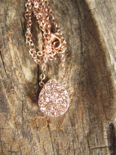 Rose Gold Druzy Necklace Titanium Drusy Quartz Etsy