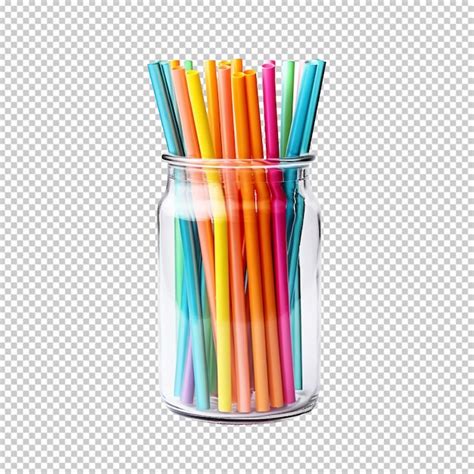 Premium Psd Colorful Drinking Straws In A Transparent Glass Jar