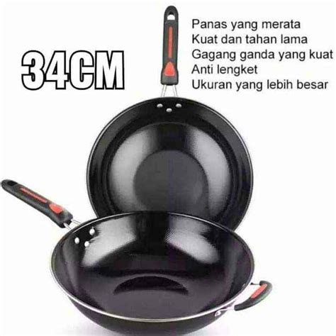 Jual WAJAN ENAMEL Gagang UK 34cm TEFLON ANTI Gores Anti LENGKET Wajan