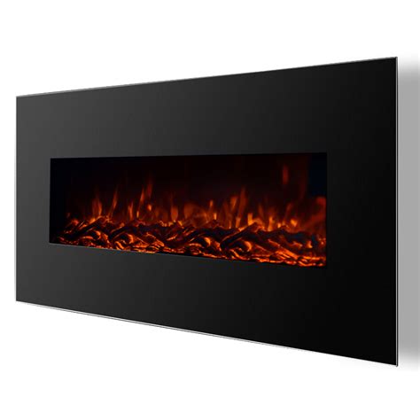 Regal Flame Valencia 50 Inch Black Ventless Heater Electric Wall Mounted Fireplace Log