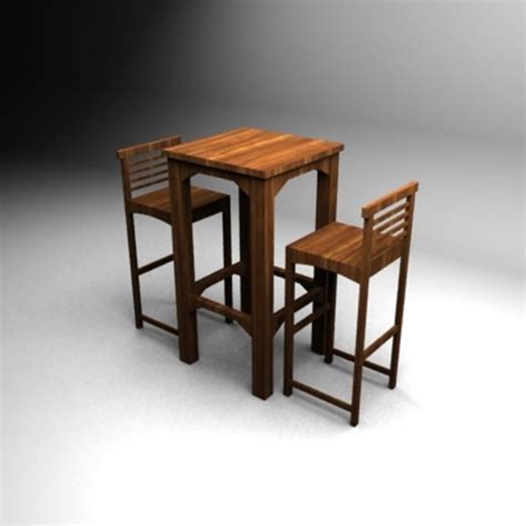 wood bar table chairs 3d max