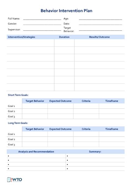 Free Behavior Intervention Plans BIPs Templates