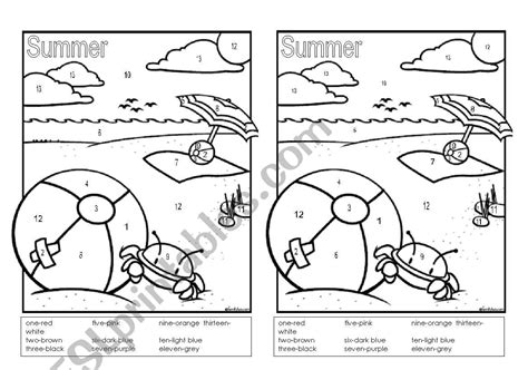 Summer Numbers And Colours Esl Worksheet By Liliana A