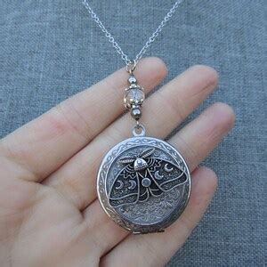 Stunning Phases Of The Moon Photo Locket Witchy Woman Moth Necklace